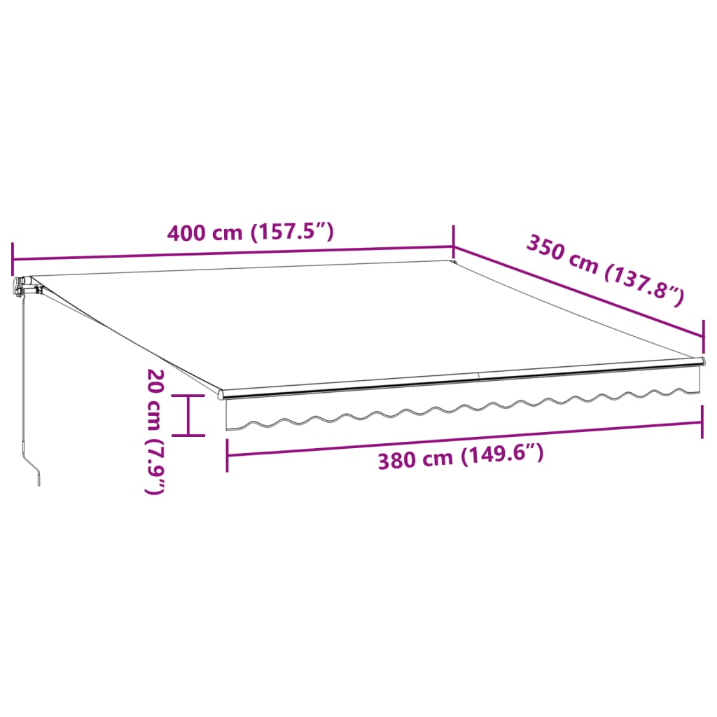 vidaXL Toldo retráctil manual con luces LED marrón 400x350 cm