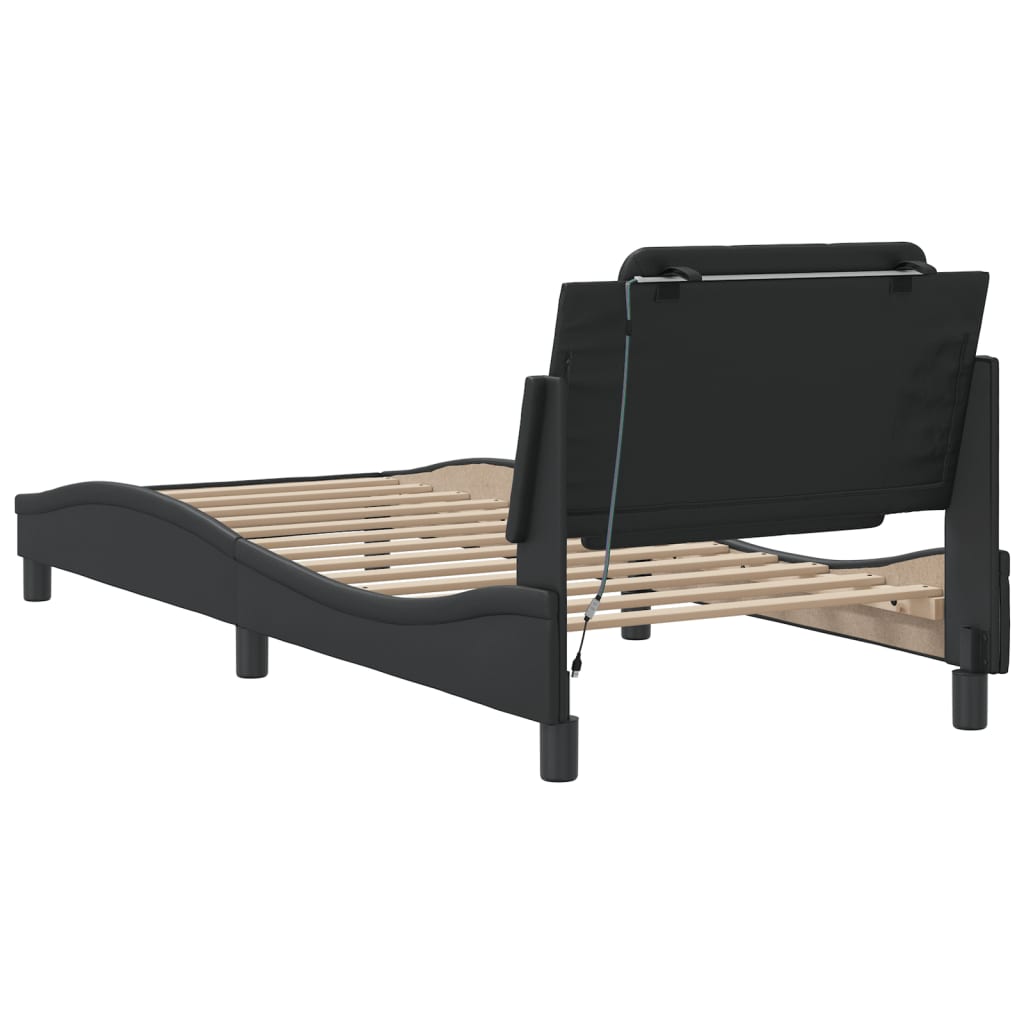 vidaXL Estructura cama con luces LED cuero sintético negro 100x200 cm