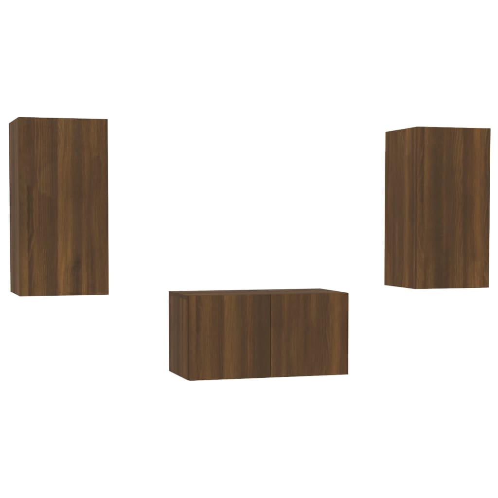 vidaXL Set de muebles para TV 3 pzas madera contrachapada roble marrón