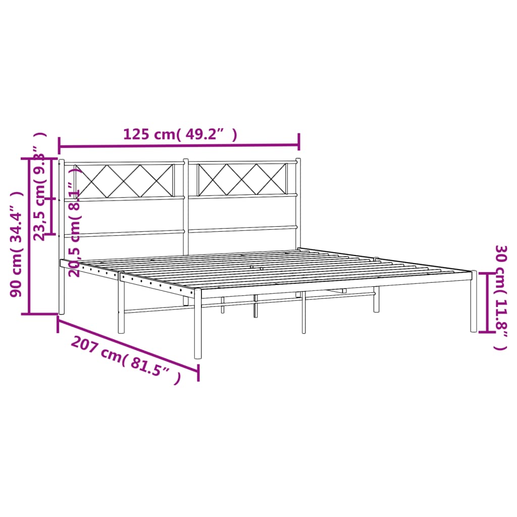 vidaXL Estructura cama sin colchón con cabecero metal negro 120x200 cm