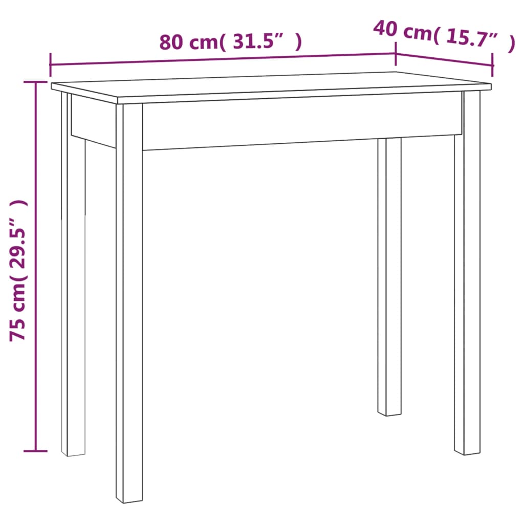 vidaXL Mesa consola de madera maciza de pino blanco 80x40x75 cm