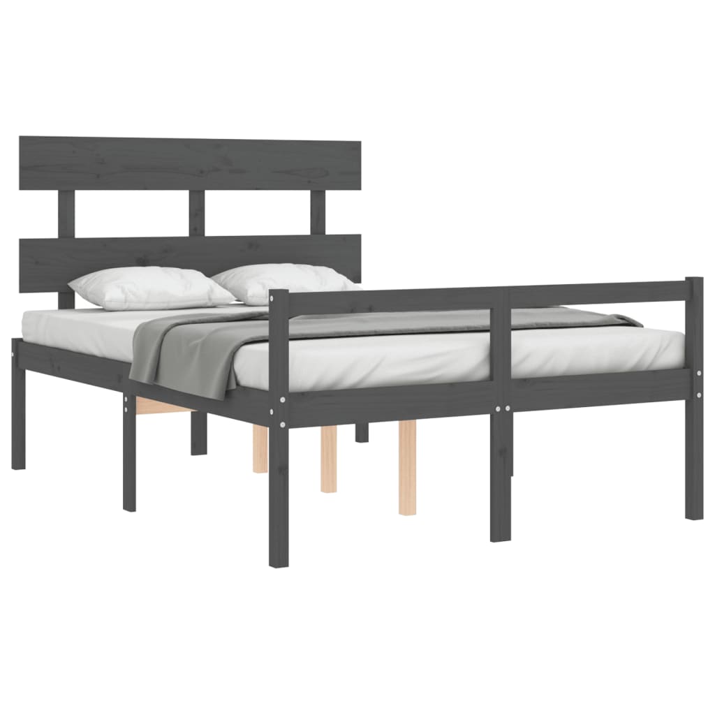 vidaXL Cama para personas mayores con cabecero madera maciza gris