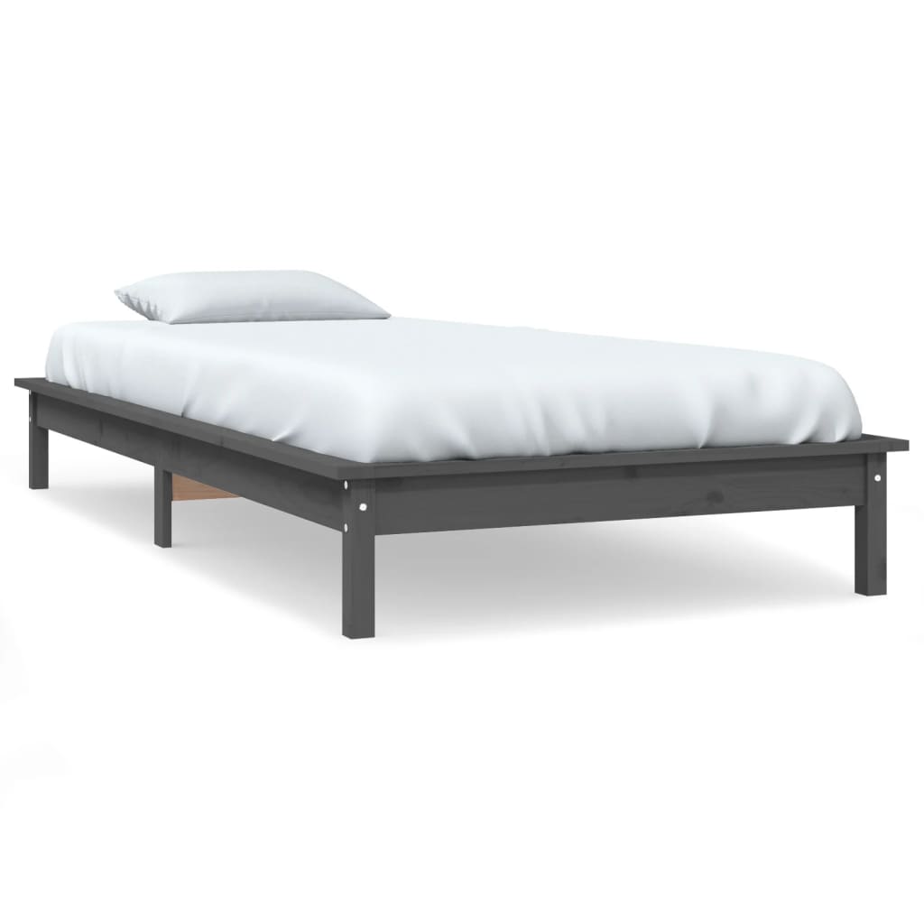 vidaXL Estructura de cama madera maciza de pino gris 90x190 cm