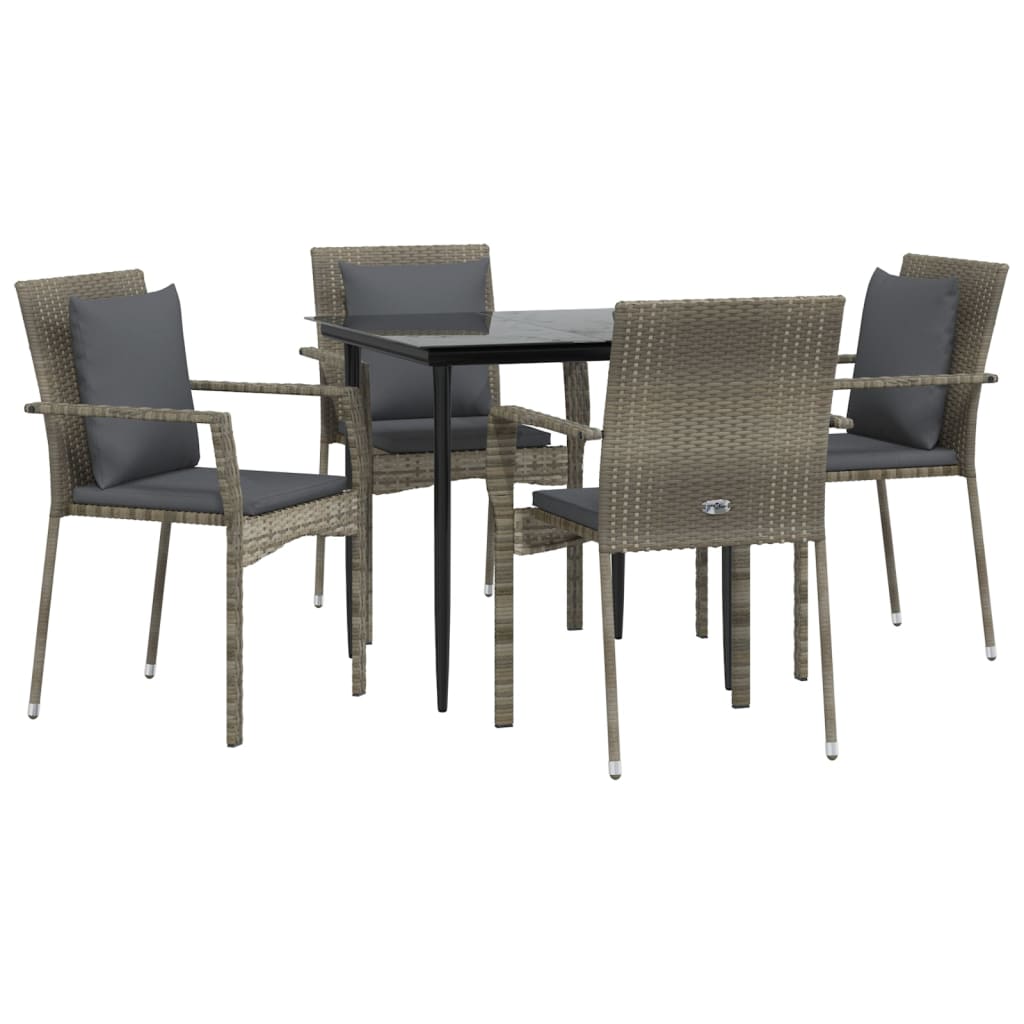 vidaXL Set comedor jardín 5 pzas y cojines ratán sintético negro gris