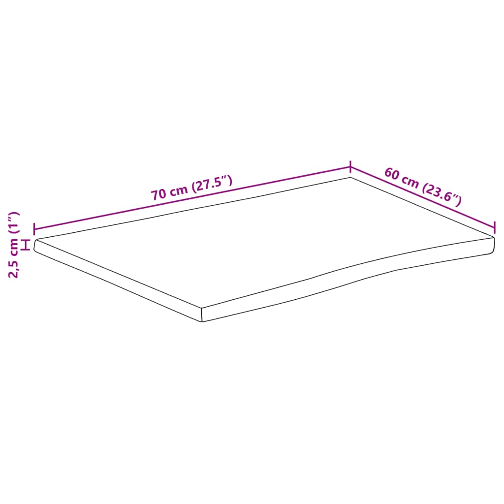 vidaXL Tablero de mesa borde natural madera maciza mango 70x60x2,5 cm