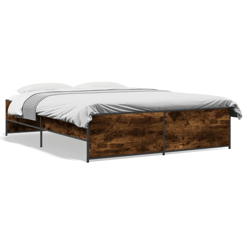 vidaXL Estructura cama madera ingeniería metal roble ahumado 150x200cm