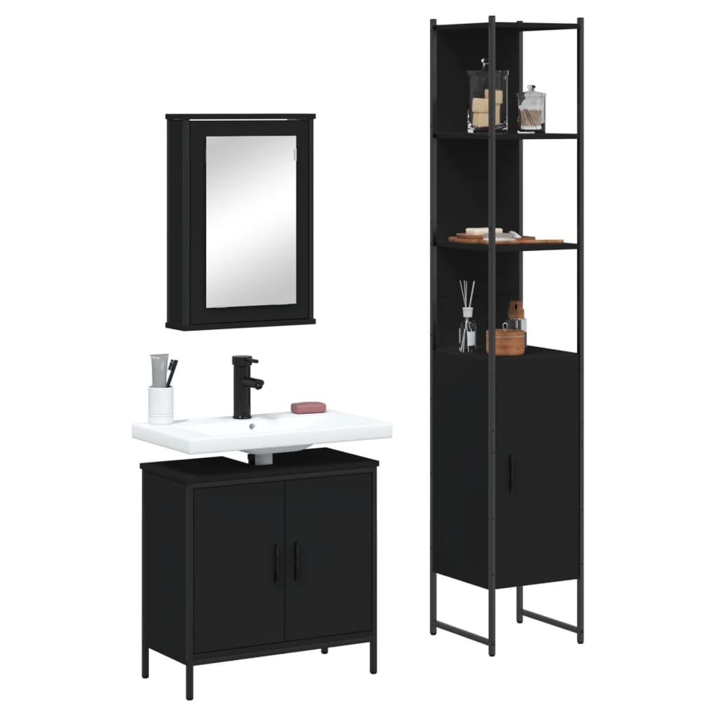 vidaXL Juego de muebles de baño 3 pzas madera contrachapada negro