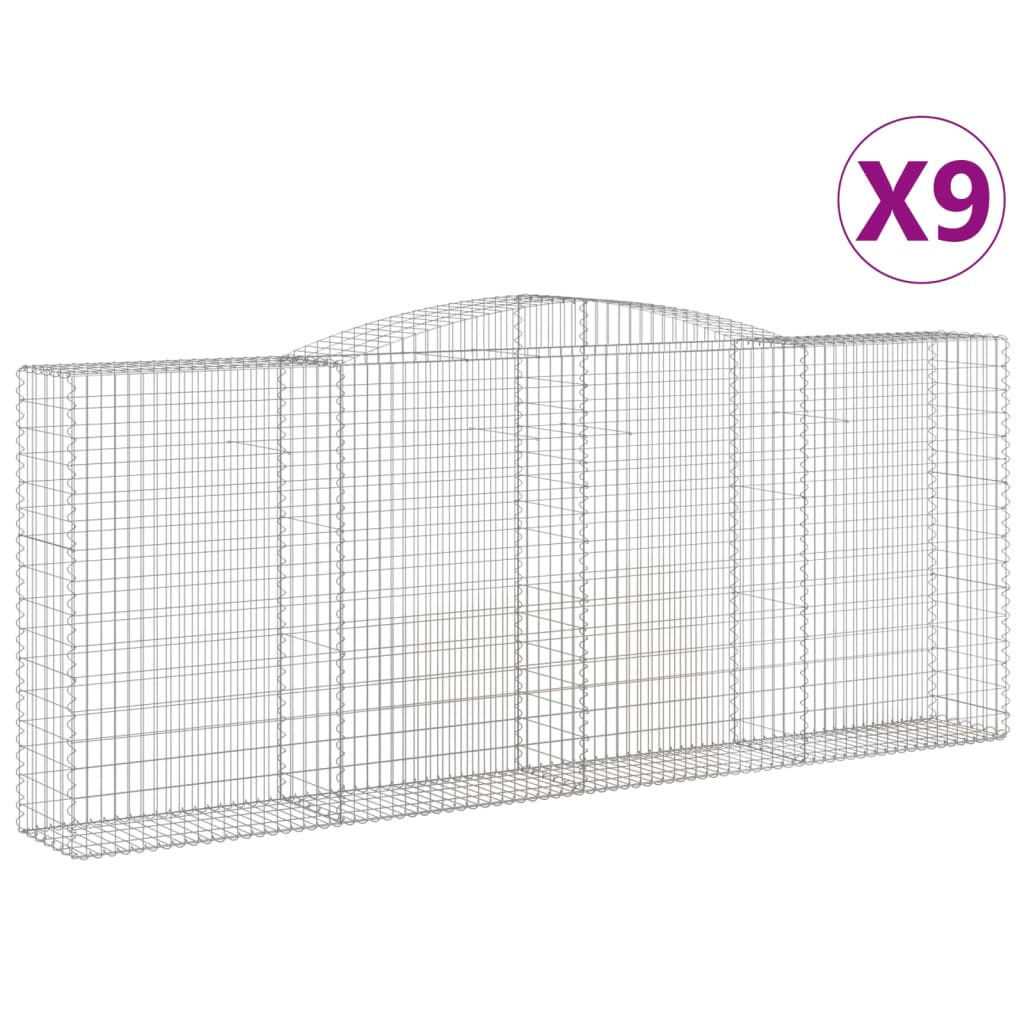 vidaXL Cestas de gaviones 9 uds forma de arco hierro 400x50x160/180 cm