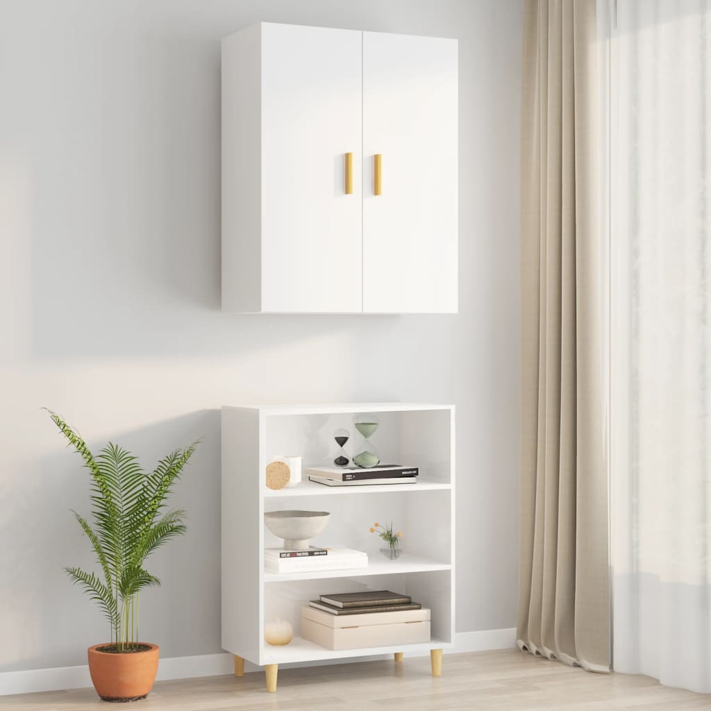 vidaXL Armario de pared colgante blanco brillante 69,5x34x90 cm