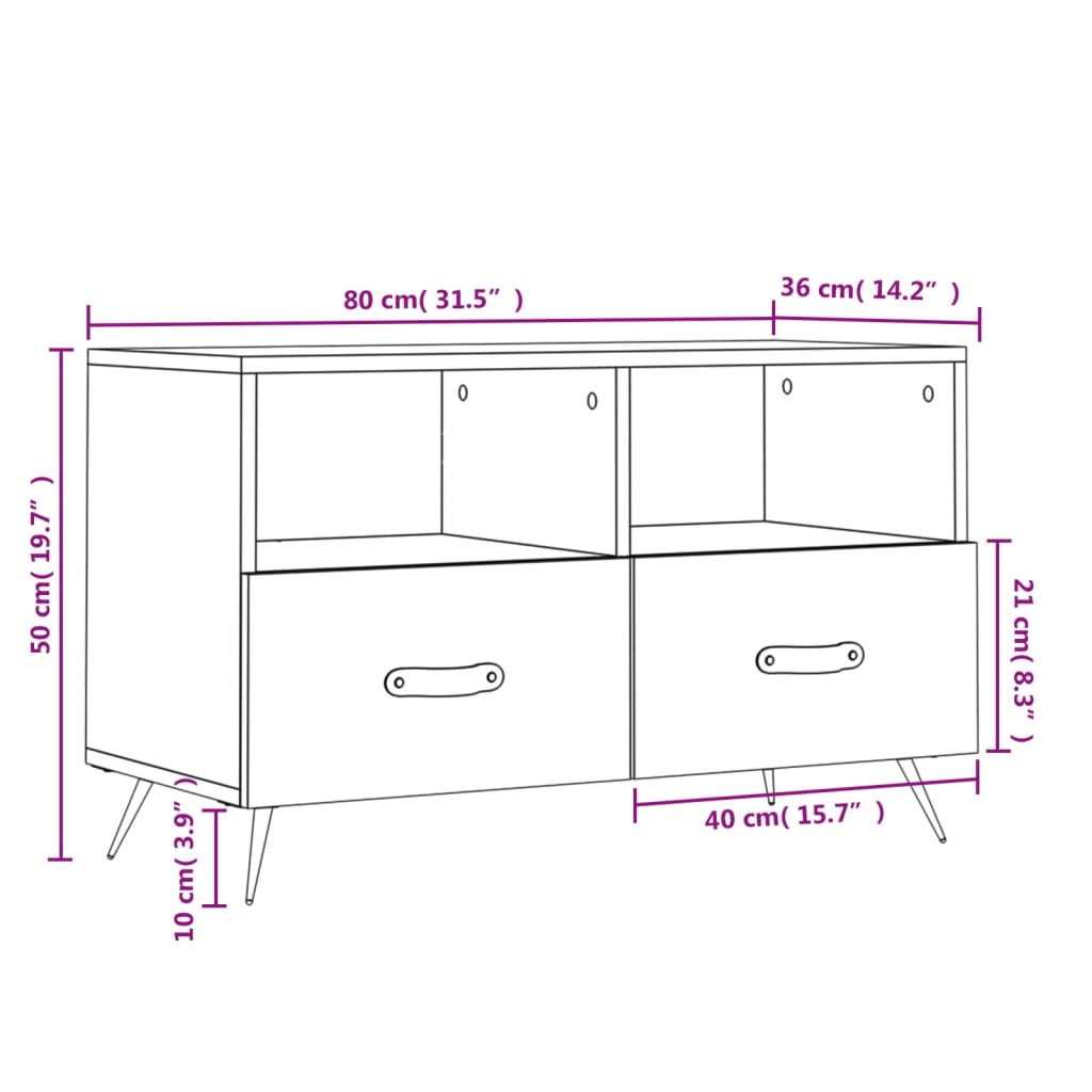 vidaXL Mueble de TV madera contrachapada blanco brillo 80x36x50 cm