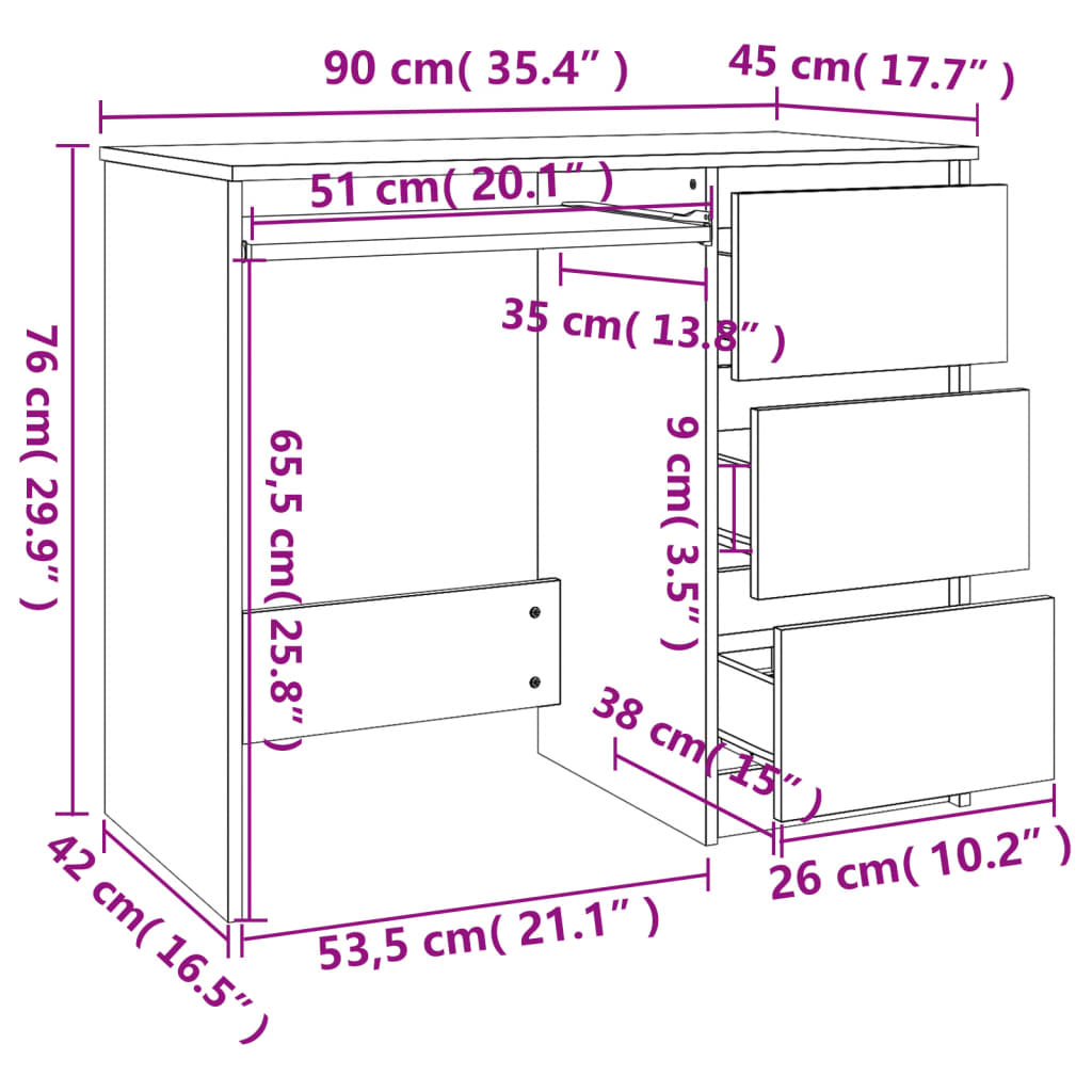 vidaXL Escritorio de madera contrachapada blanco 90x45x76 cm