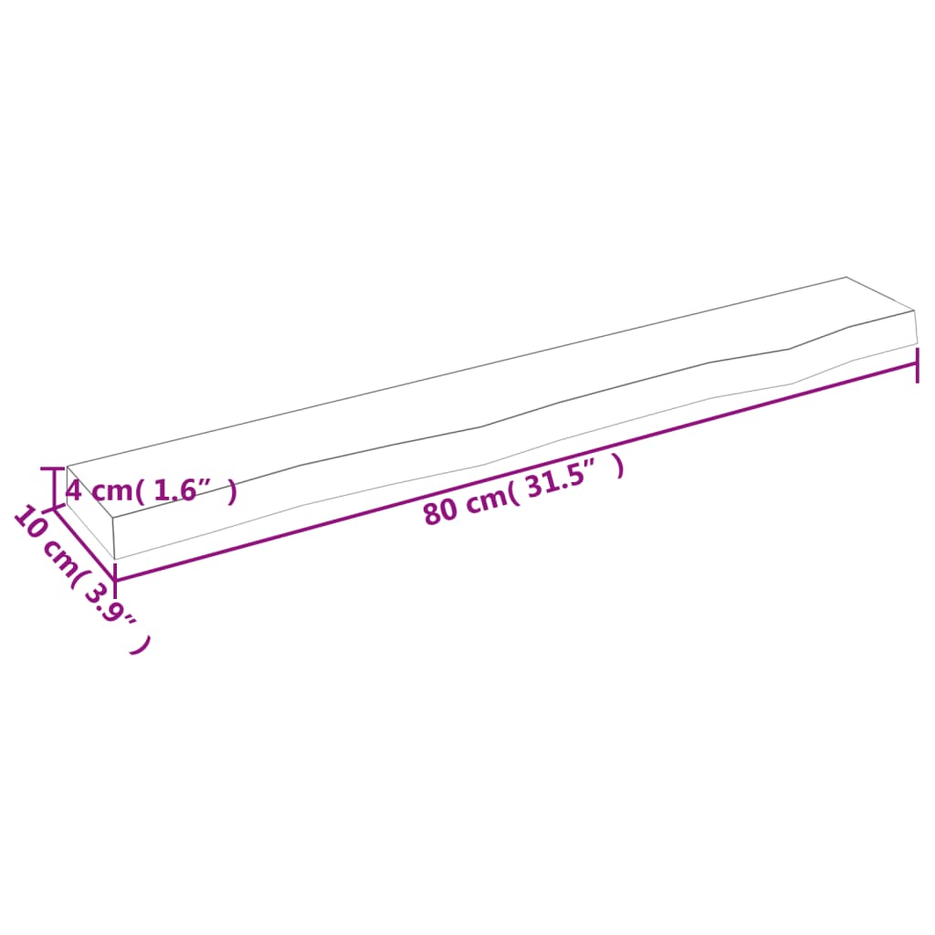 vidaXL Estante de pared madera maciza de roble sin tratar 80x10x4 cm