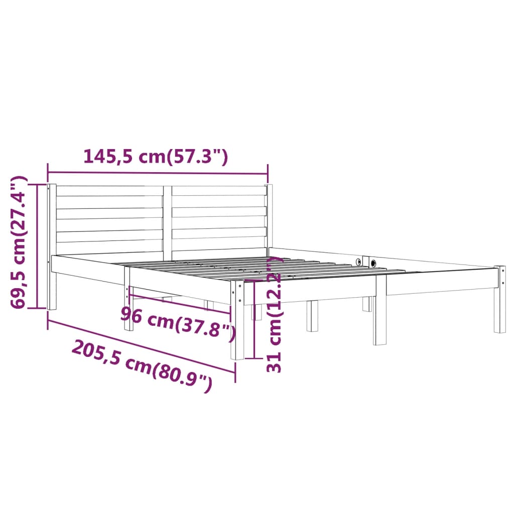 vidaXL Estructura de cama madera maciza de pino gris 140x200 cm