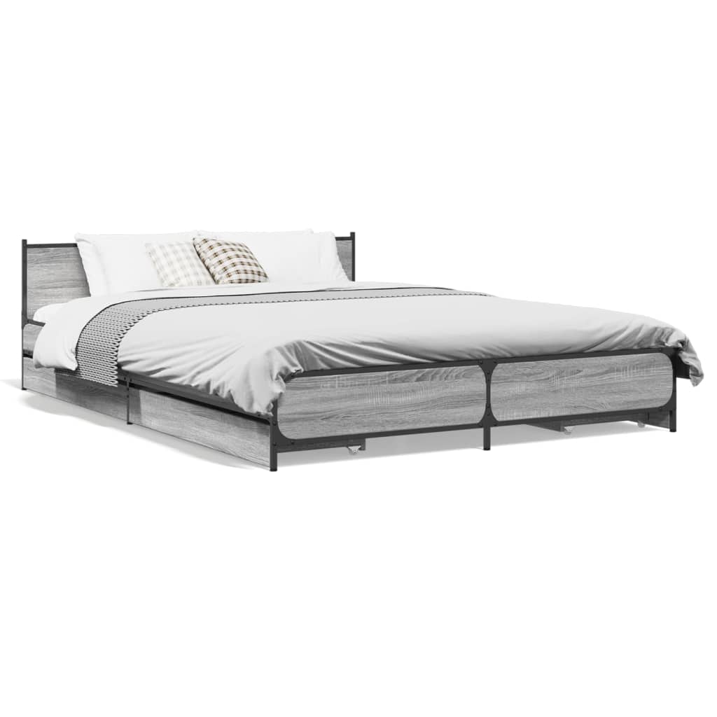 vidaXL Cama con cajones madera ingeniería gris Sonoma 160x200 cm