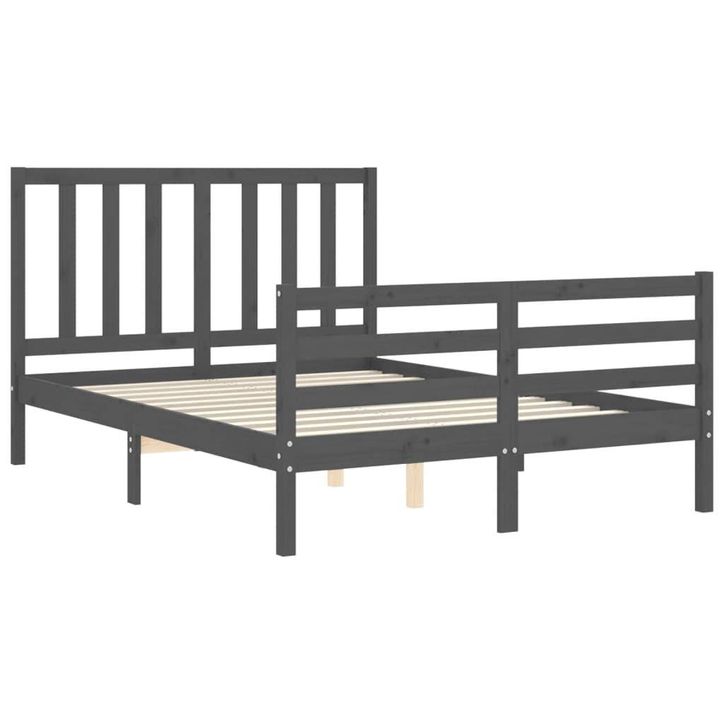 vidaXL Estructura de cama con cabecero madera maciza gris 140x190 cm