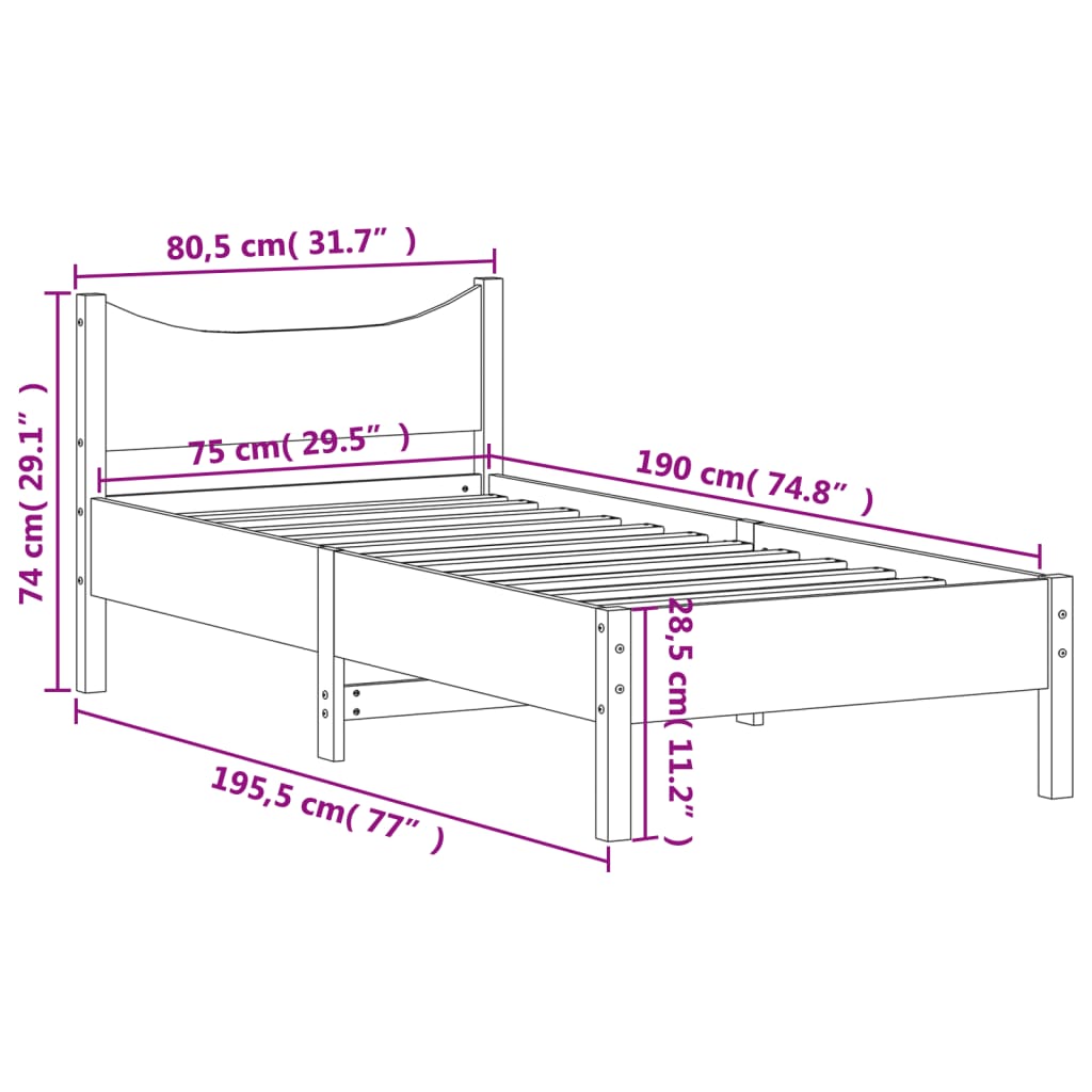 vidaXL Estructura de cama sin colchón madera maciza marrón 75x190 cm