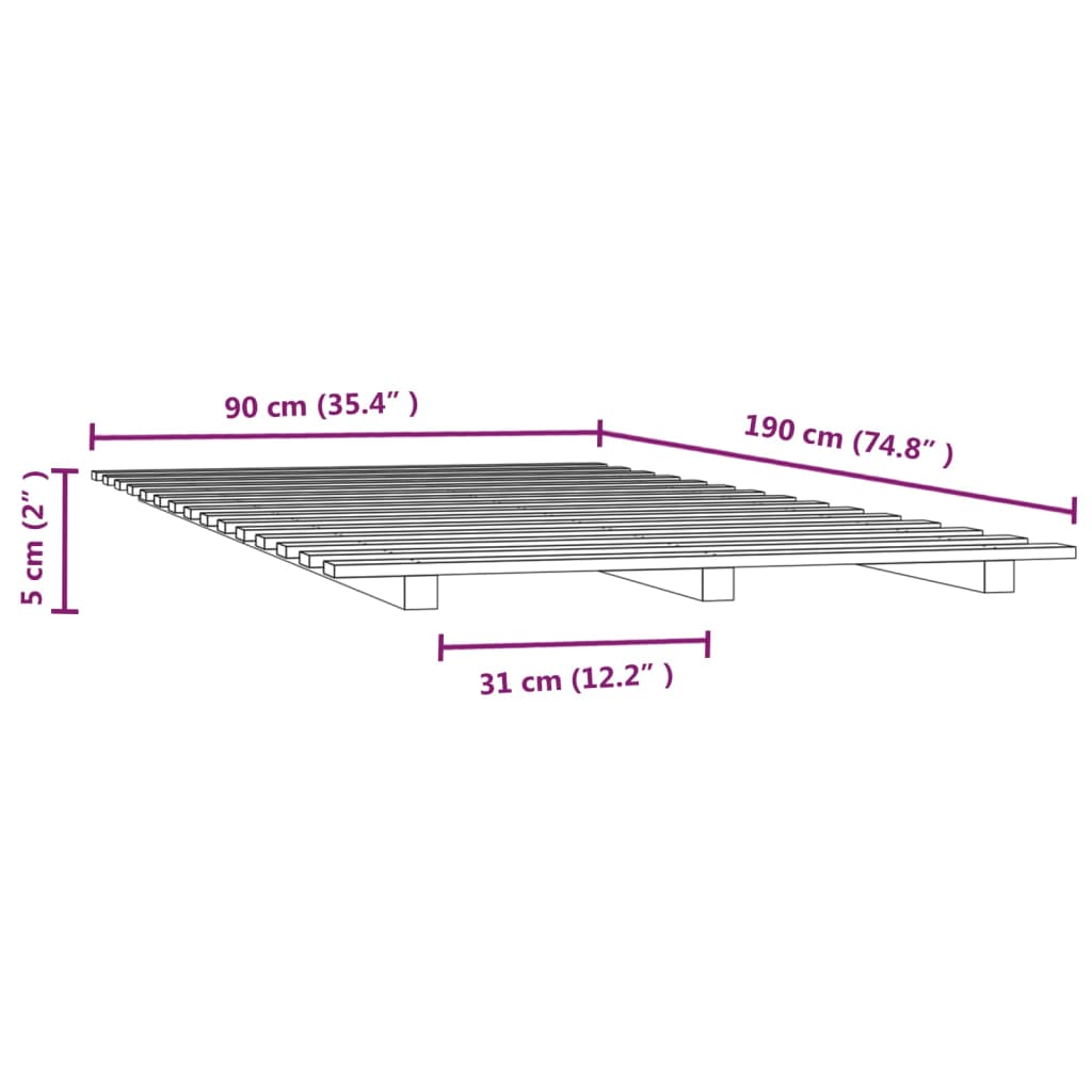 vidaXL Estructura de cama madera maciza de pino negro 90x190 cm