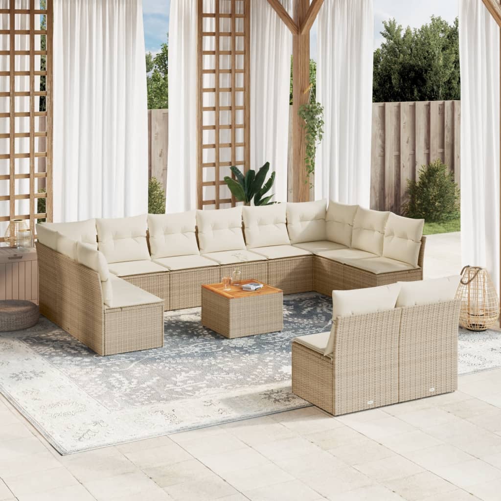 vidaXL Set sofás de jardín con cojines 13 pzas ratán sintético beige