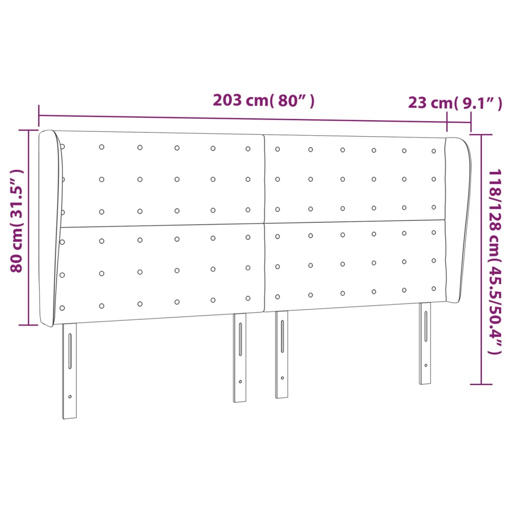 vidaXL Cabecero con orejas cuero sintético blanco 203x23x118/128 cm