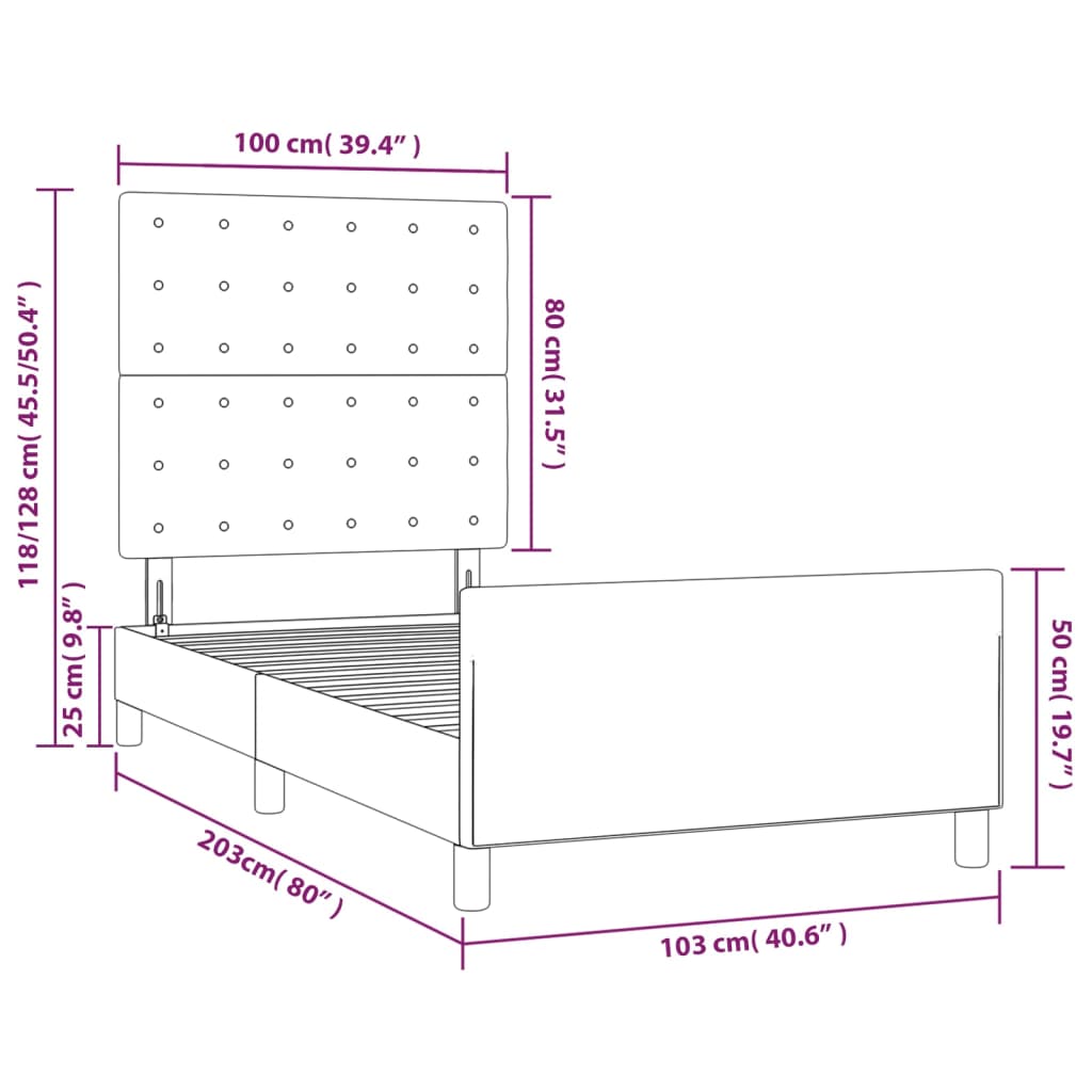 vidaXL Estructura de cama con cabecero cuero sintético negro 100x200cm