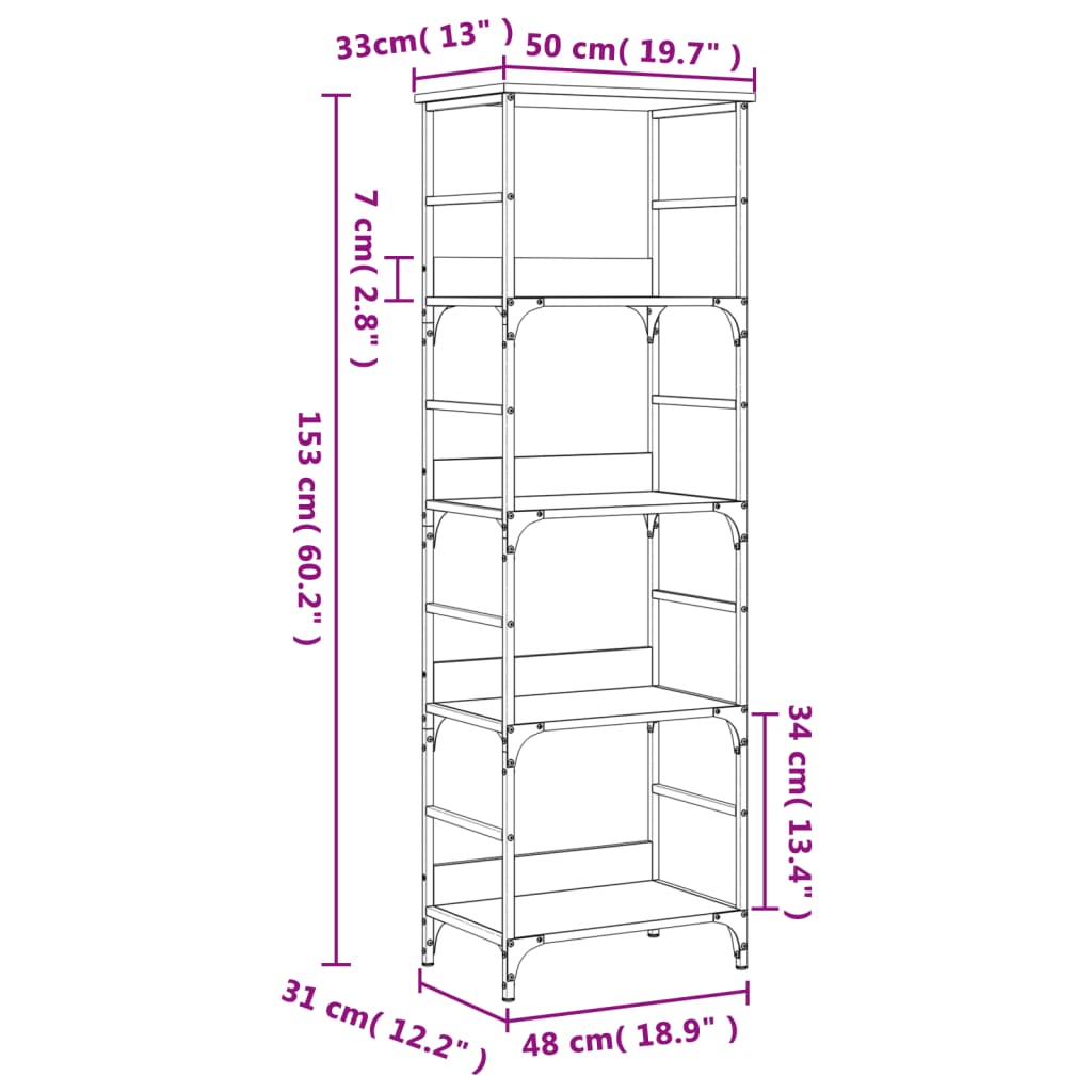 vidaXL Estantería de madera de ingeniería negra 50x33x153 cm