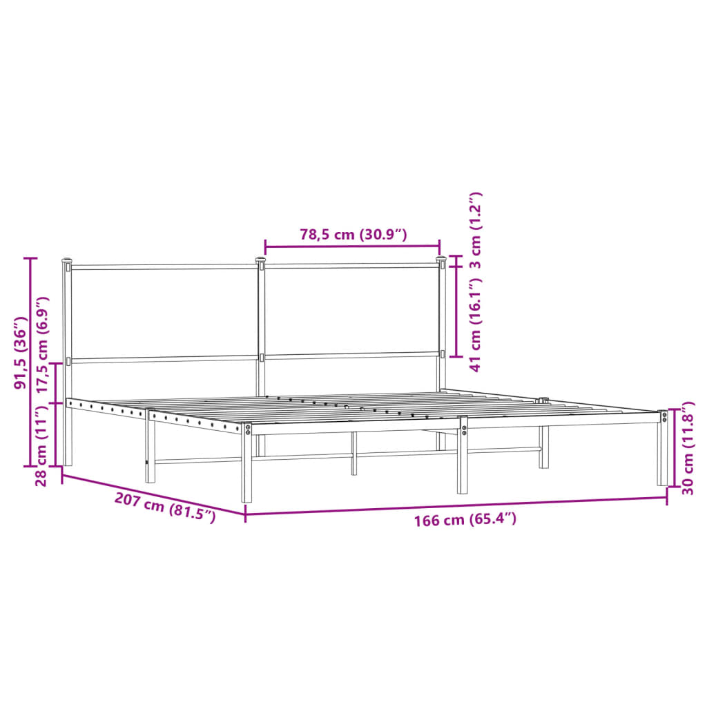 vidaXL Estructura de cama sin colchón metal roble ahumado 160x200 cm