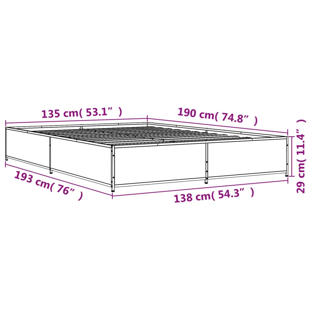 vidaXL Estructura cama madera ingeniería metal roble Sonoma 135x190 cm