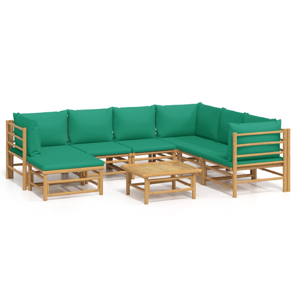 vidaXL Set de muebles de jardín 8 piezas bambú con cojines verde
