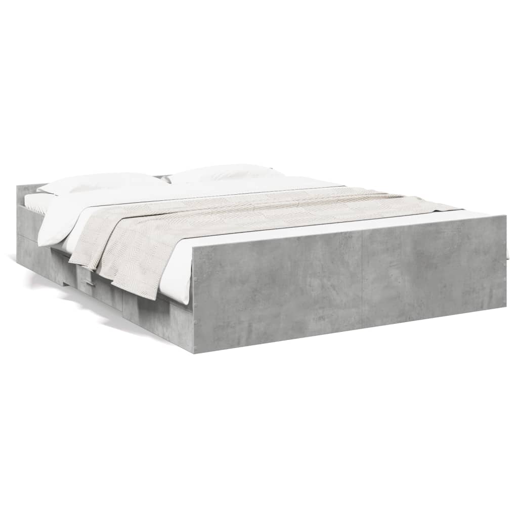 vidaXL Cama con cajones madera ingeniería gris hormigón 140x200 cm