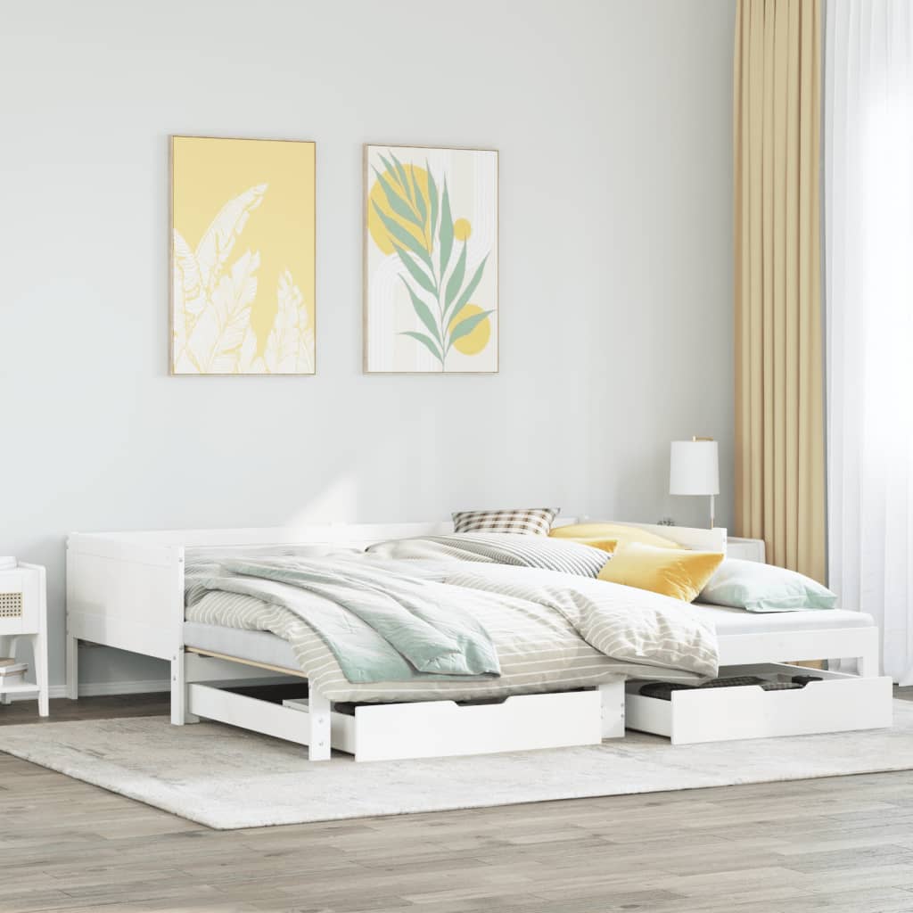 vidaXL Sofá cama nido con cajones madera maciza pino blanca 80x200 cm