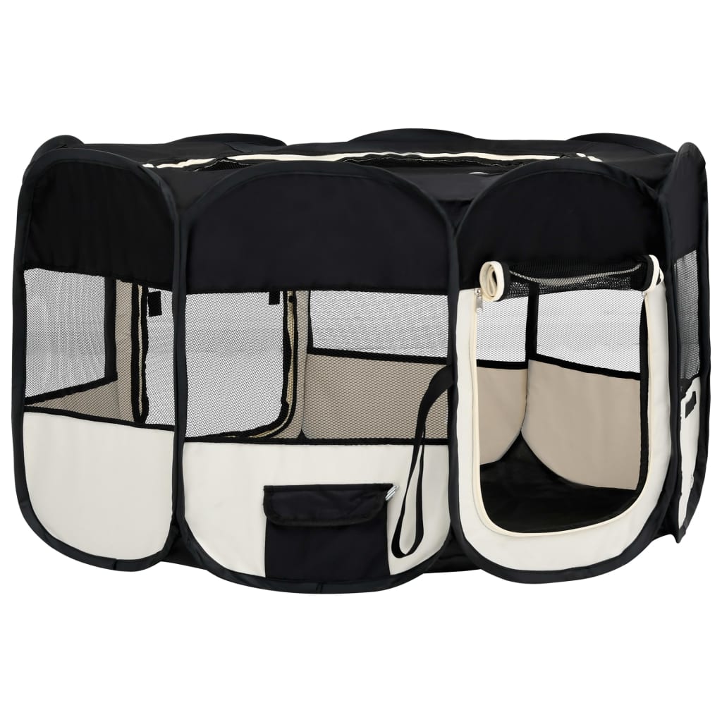 vidaXL Parque de perros plegable y bolsa transporte negro 145x145x61cm