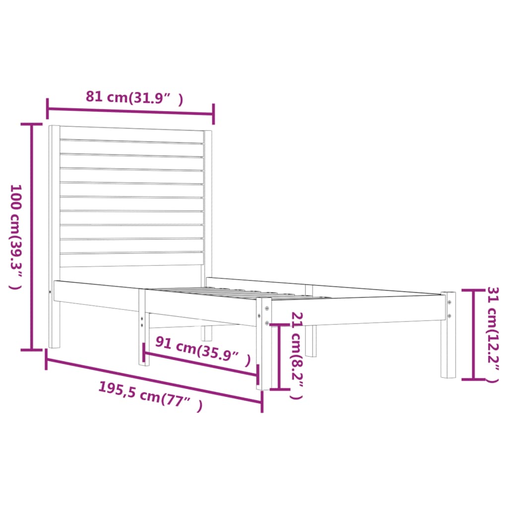 vidaXL Estructura de cama madera maciza marrón miel 75x190 cm