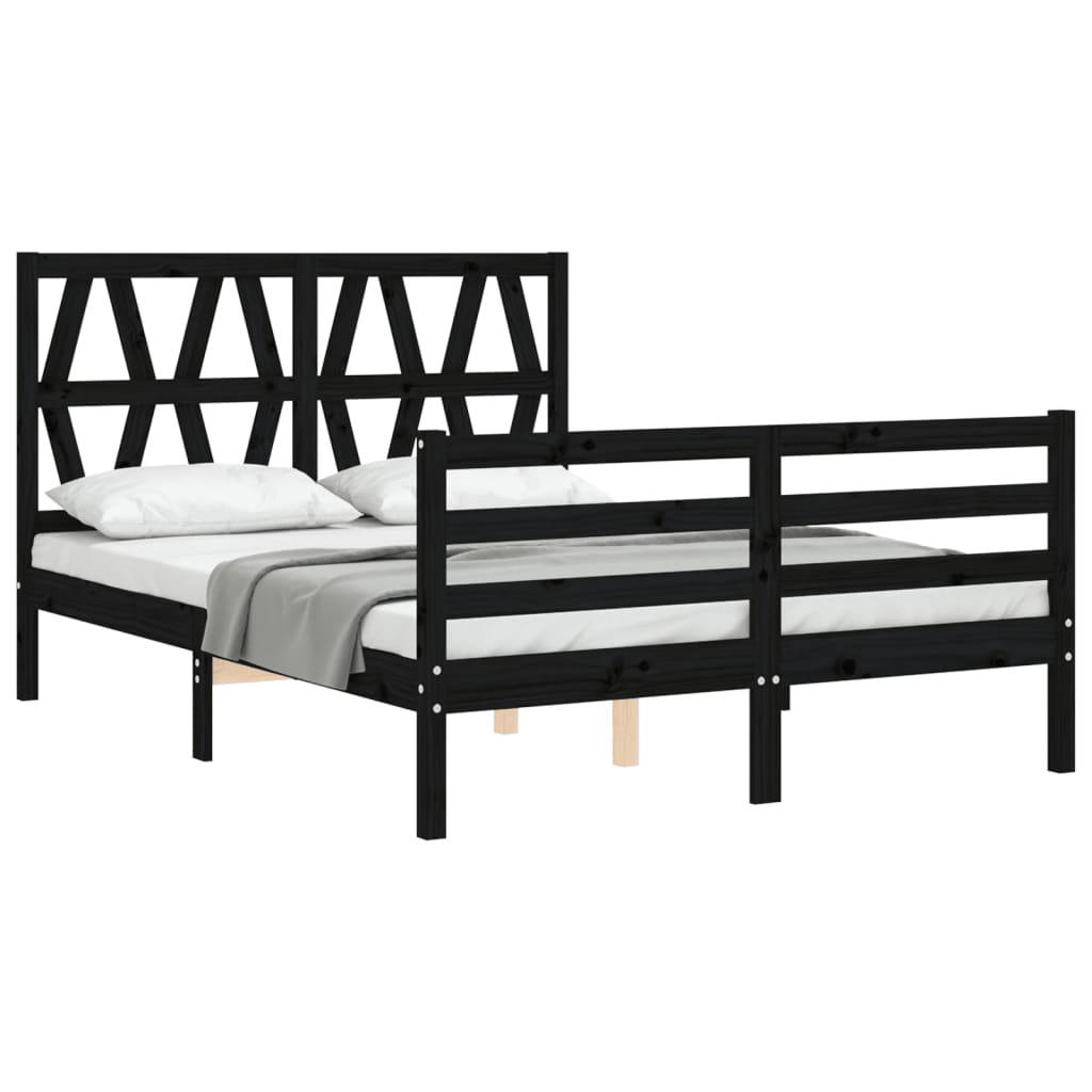 vidaXL Estructura de cama con cabecero madera maciza negro 120x200 cm