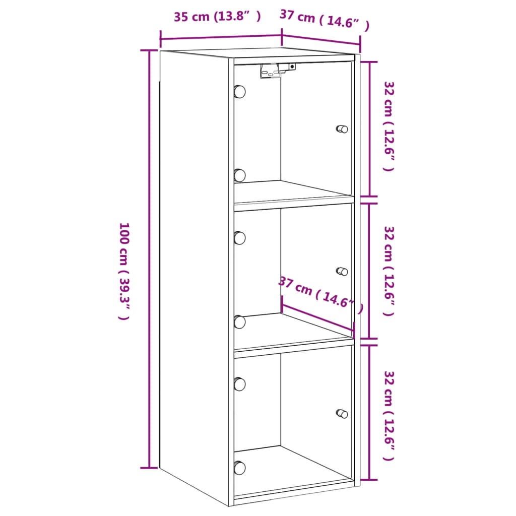 vidaXL Mueble de pared puertas de vidrio roble Sonoma 35x37x100 cm