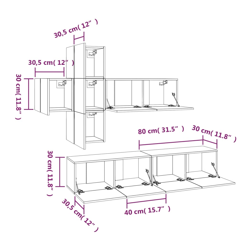 vidaXL Set de muebles de TV 7 pzas madera contrachapada roble ahumado