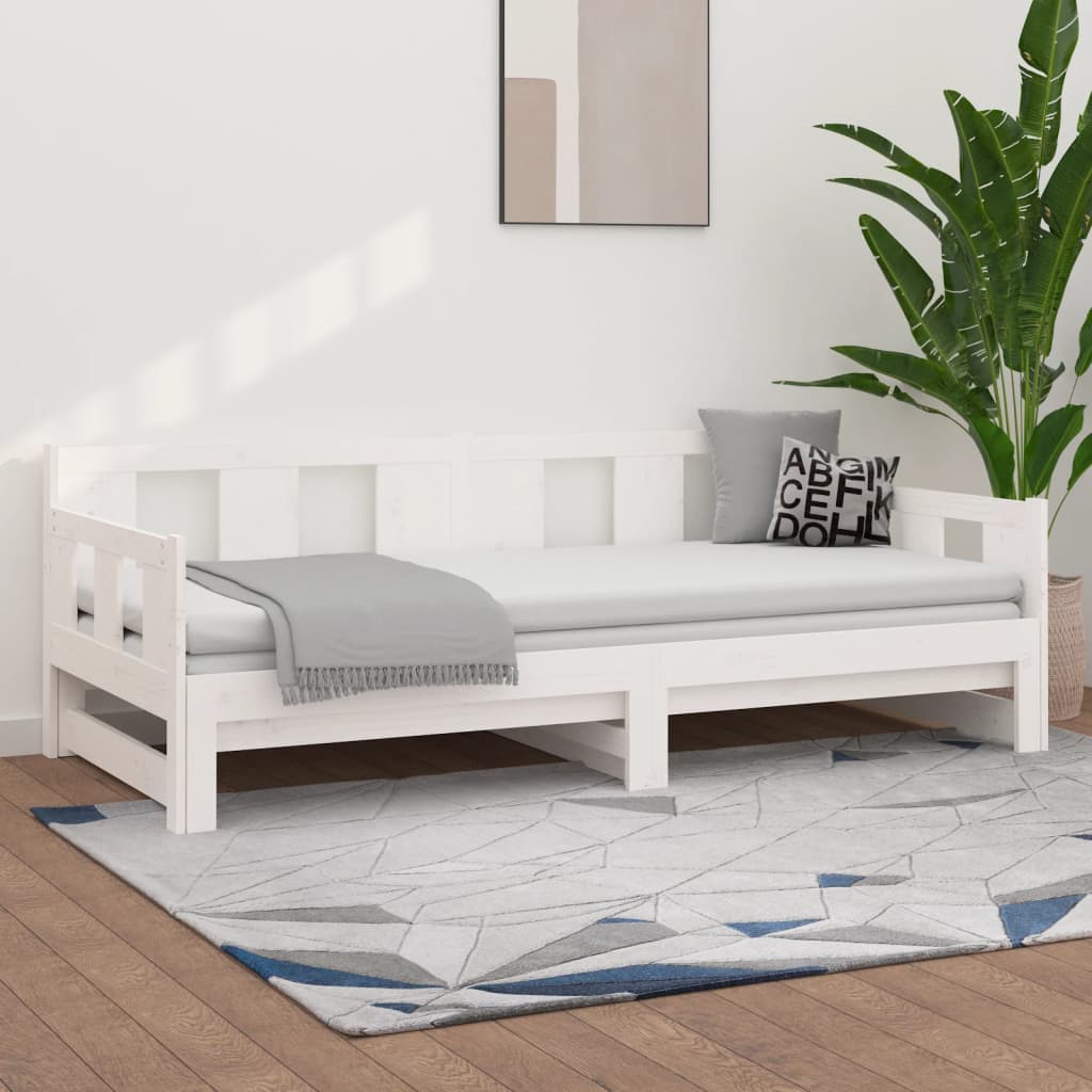 vidaXL Sofá cama extraíble madera maciza de pino blanco 2x(90x190) cm