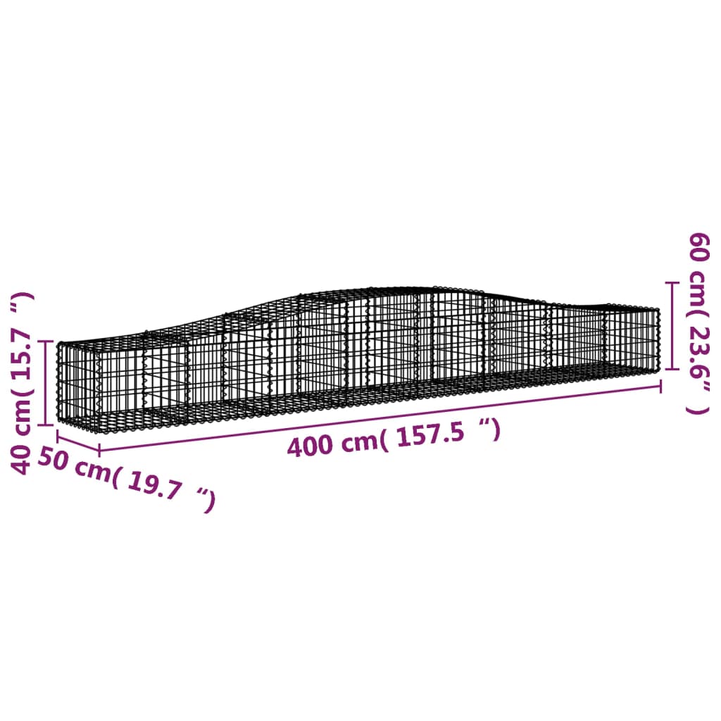 vidaXL Cesta de gaviones forma arco hierro galvanizado 400x50x40/60 cm