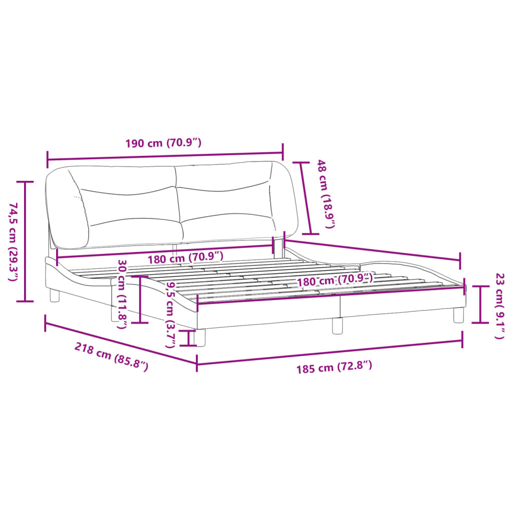 vidaXL Estructura de cama con luces LED tela negro 180x200 cm
