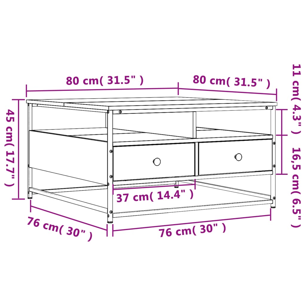 vidaXL Mesa de centro madera de ingeniería roble marrón 80x80x45 cm