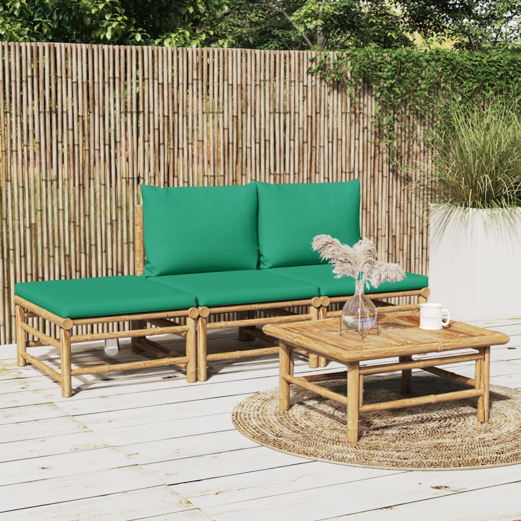 vidaXL Set de muebles de jardín 4 piezas bambú con cojines verde