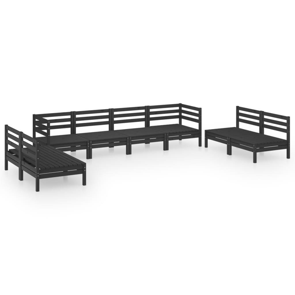 vidaXL Juego de muebles de jardín 8 pzas madera de pino maciza negro