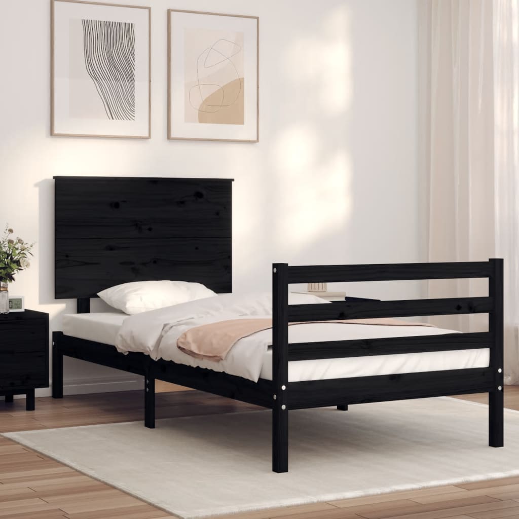 vidaXL Estructura de cama con cabecero madera maciza negro 100x200 cm