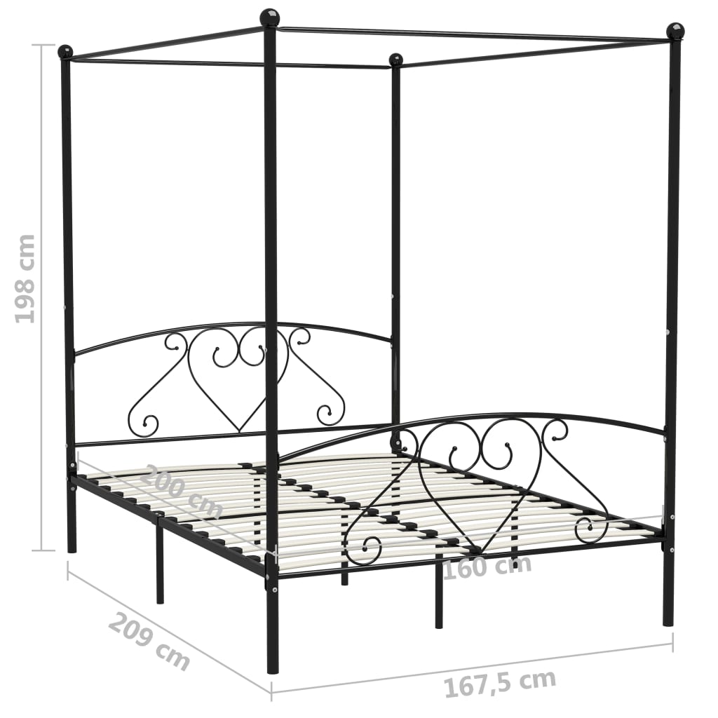 vidaXL Estructura cama con dosel sin colchón metal negro 160x200 cm