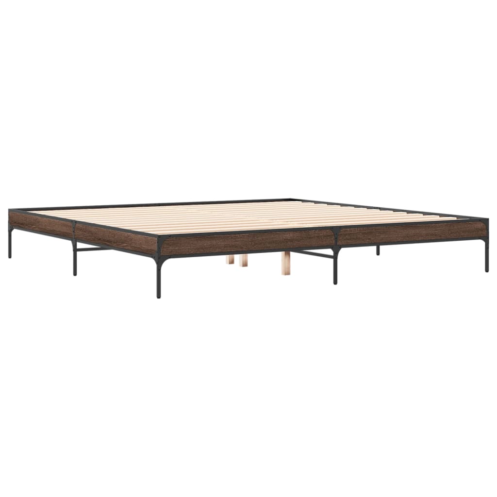 vidaXL Estructura cama madera ingeniería metal marrón roble 200x200 cm