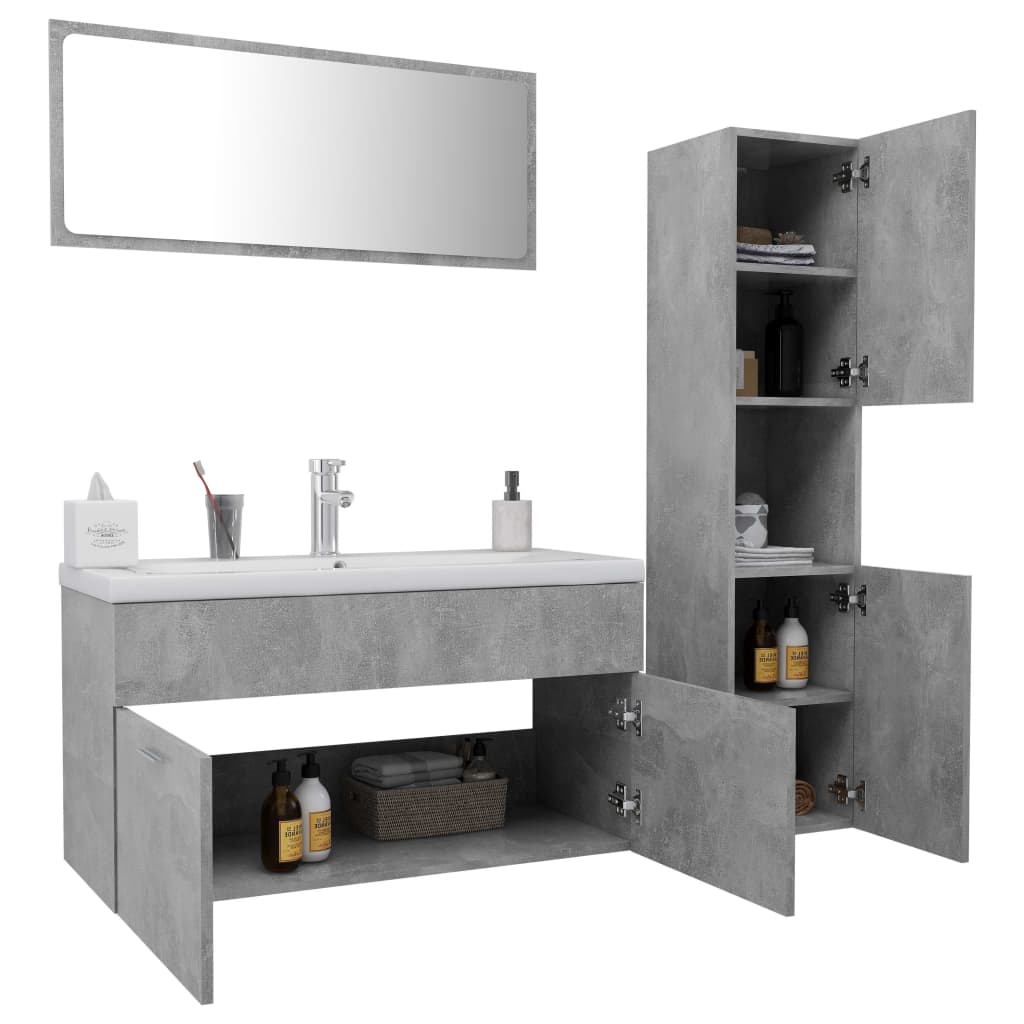 vidaXL Juego de muebles de baño madera de ingeniería gris hormigón