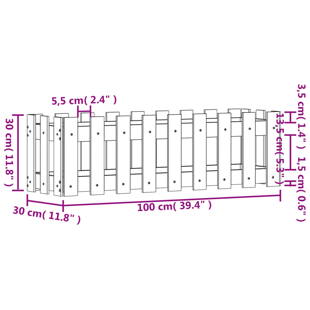 vidaXL Arriate elevado jardín valla madera impregnada pino 100x30x30cm