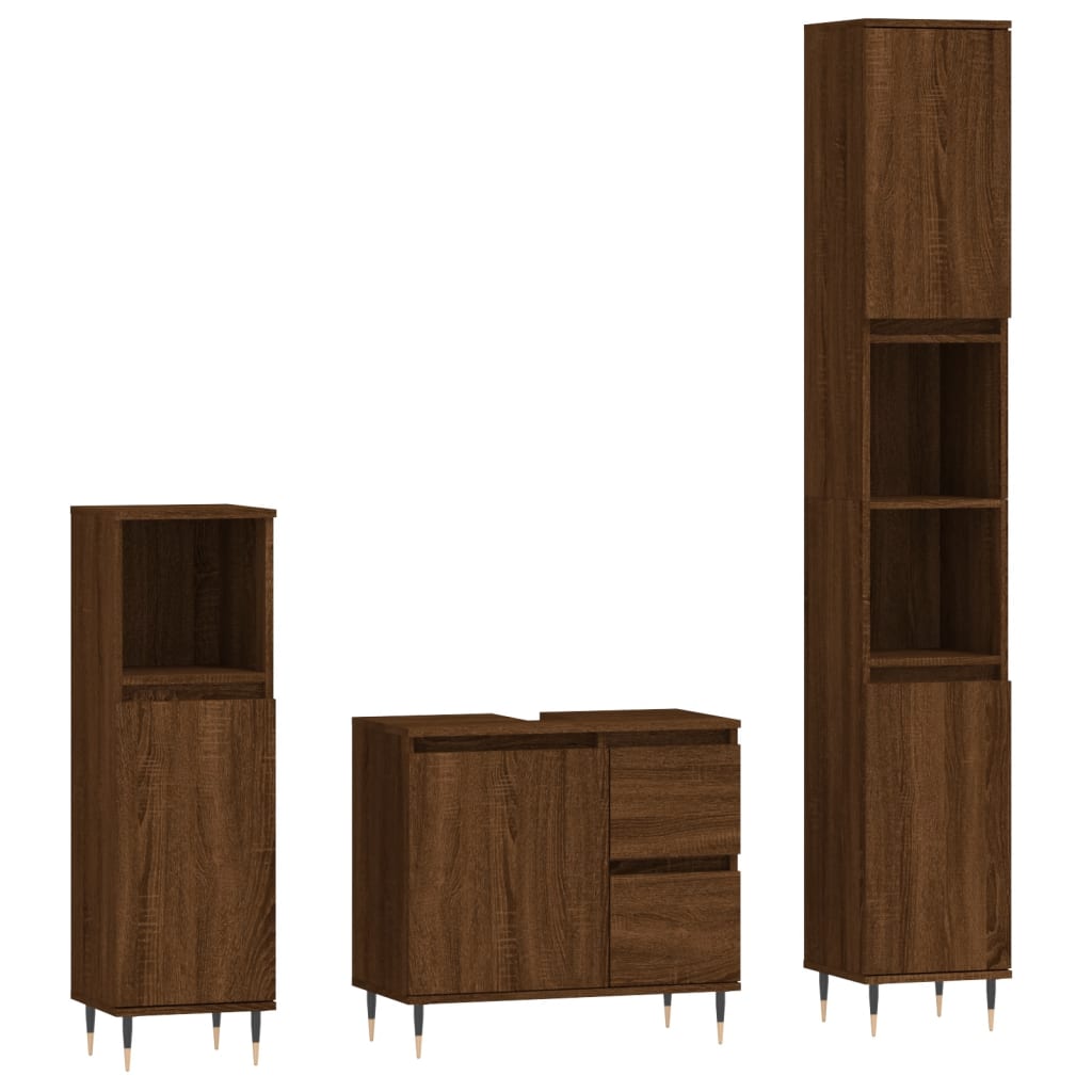 vidaXL Set de muebles baño 3 pzas madera contrachapada roble marrón