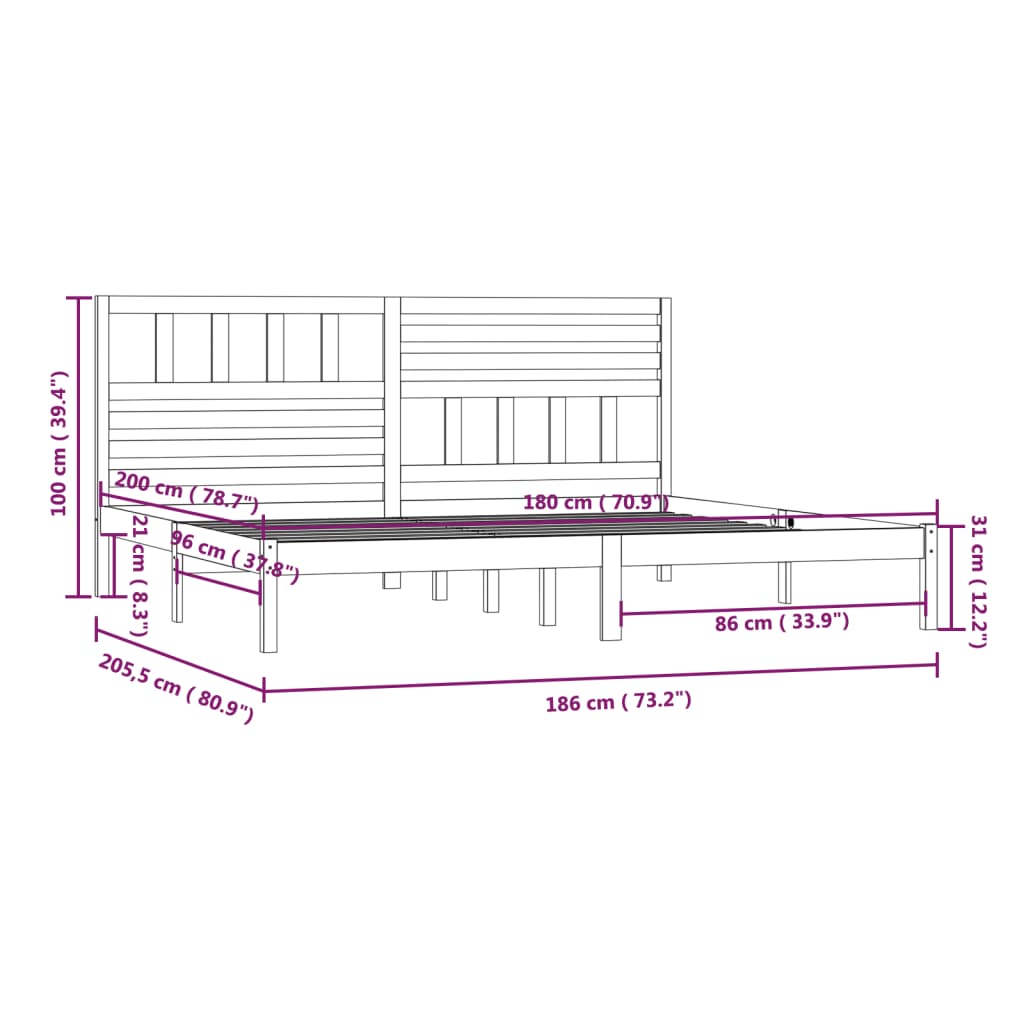 vidaXL Estructura de cama sin colchón madera maciza de pino 180x200 cm