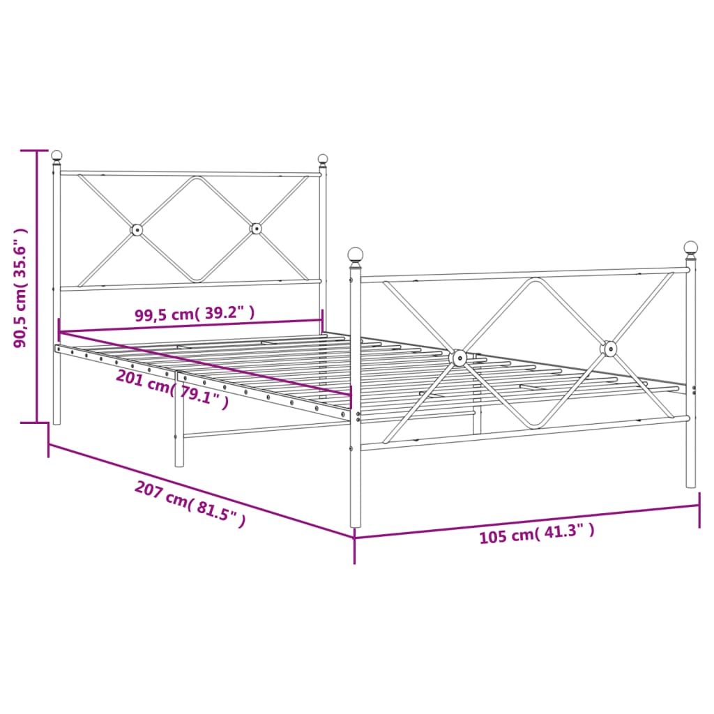 vidaXL Estructura cama sin colchón con estribo metal blanco 100x200 cm