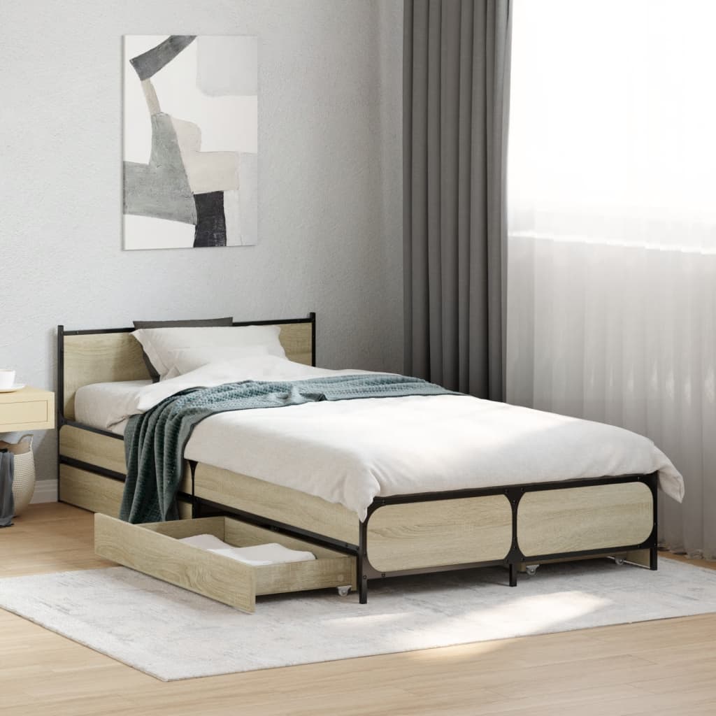 vidaXL Cama con cajones madera ingeniería roble Sonoma 75x190 cm